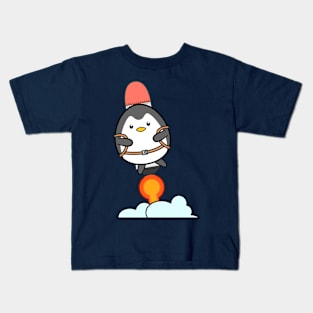 Penguin Flying Rocket Kids T-Shirt